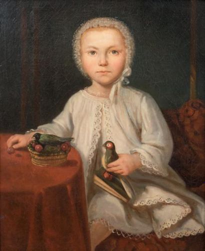 Ecole Francaise vers 1840 Portrait de jeune enfant aux oiseaux
Toile.
65 x 54 cm