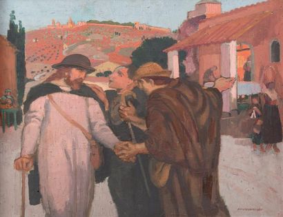 Maurice DENIS (1870-1943) 
Les pèlerins d'Emmaüs, 1920 (paysage d'Italie)
Huile sur...