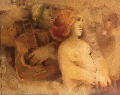 Sunol Munoz Ramos ALVAR (1935) 
Musicien et femmes
Huile sur toile.
Signée en bas...