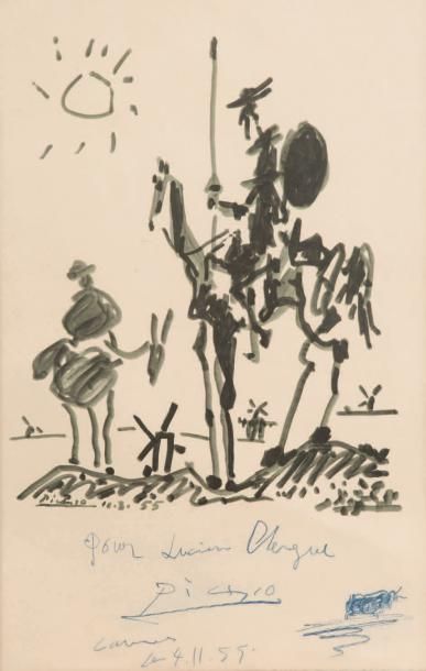 D'aprés Pablo Picasso (1881-1973) 
Don Quichotte et Sancho Panza, 1955, offset lithographique...