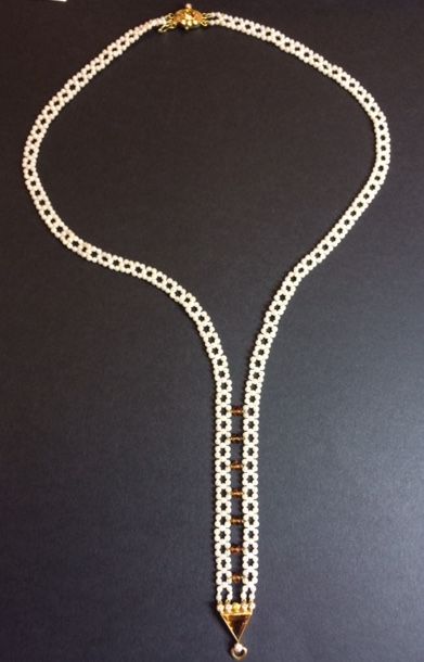 null Long collier «bayadère» en perles de culture blanches d'eau douce et perles...