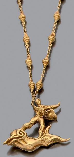 DALI 
Collier et bracelet «le jeune homme et le dauphin» en or jaune (750 millièmes)...