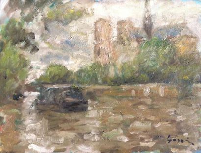 Pierre GOGOIS (1935) La Seine en cru devant Notre Dame 
Huile sur toile
Signée en...