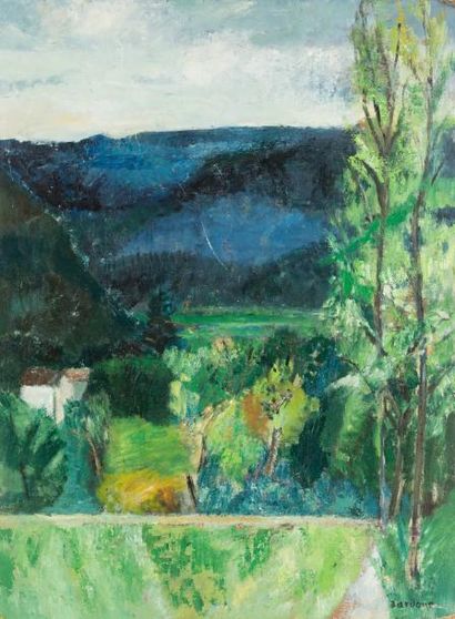 Guy Bardone (1927-2015) «Paysage jurassien»
Huile sur panneau d'isorel.
Signé en...