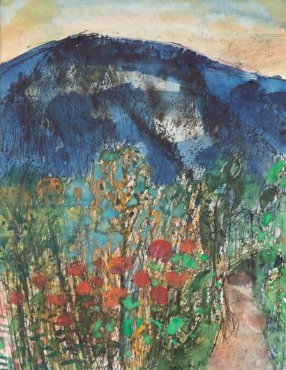 Guy Bardone (1927-2015) «Fleurs et montagnes dans le Jura, 66»
Aquarelle et encre...