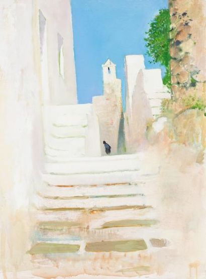 René GENIS (1922-2004) «Les escaliers, Grèce»
Huile sur toile. Non signée, titrée...
