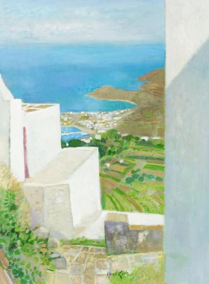 René GENIS (1922-2004) «Trouée sur le port à Serifos»
Huile sur toile.
Signée en...