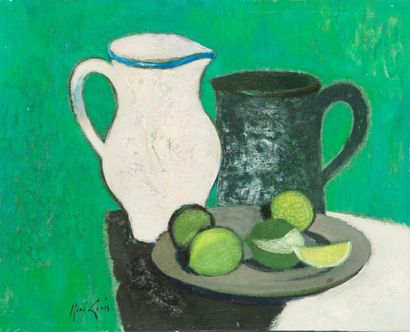 René GENIS (1922-2004) «Nature morte aux citrons verts»
Huile sur toile.
Signée en...