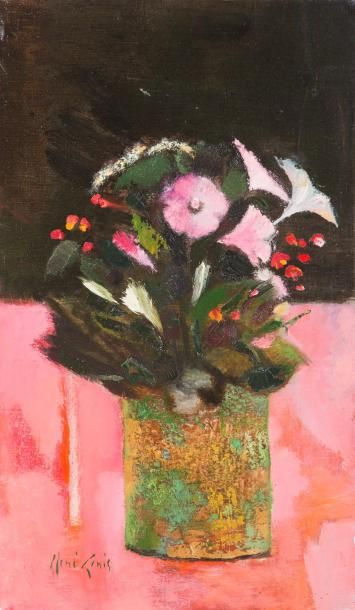 René GENIS (1922-2004) «En rose et noir»
Huile sur toile.
Signée en bas à gauche,...