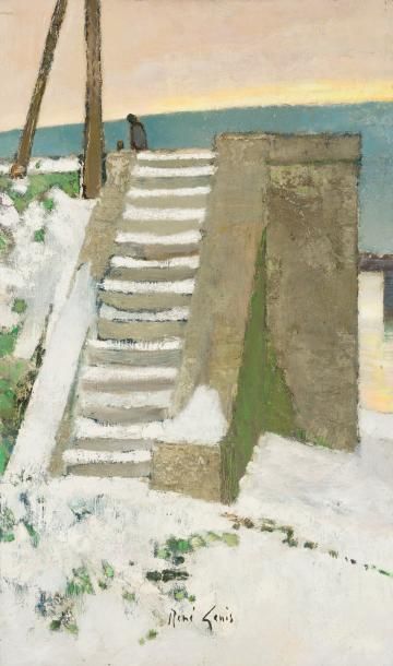 René GENIS (1922-2004) «Neige à l'escalier»
Huile sur toile.
Signée en bas au milieu,...
