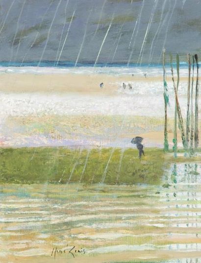 René GENIS (1922-2004) «La pluie sur le bassin d'Arcachon»
Huile sur toile.
Signée...
