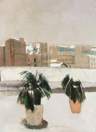 René GENIS (1922-2004) «Neige sur la terrasse, 1966»
Huile sur toile.
Signée en bas...