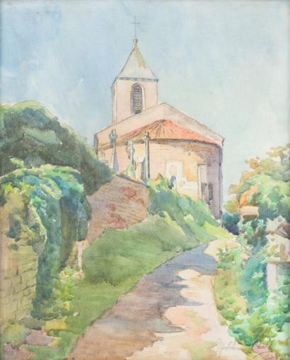 Madeleine CAUDEL (XIXe - XXe) «L'église à Grigny»
Aquarelle et mine de plomb sur...