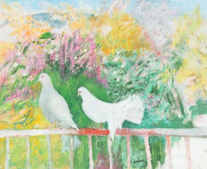 Guy Bardone (1927-2015) «Deux blancs sur le balcon»
Huile sur toile.
Signée en bas...