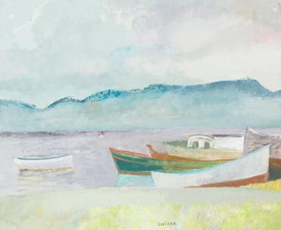 Guy Bardone (1927-2015) «Barques»
Huile sur toile.
Signée en bas au centre.
60 x...