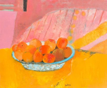 Guy Bardone (1927-2015) «Abricots au fond rose»
Huile sur toile.
Signée en bas vers...
