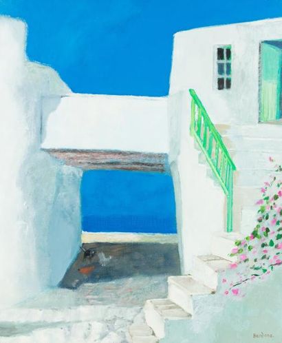 Guy Bardone (1927-2015) «La rampe verte - Folegandros - Grèce»
Huile sur toile.
Signée...