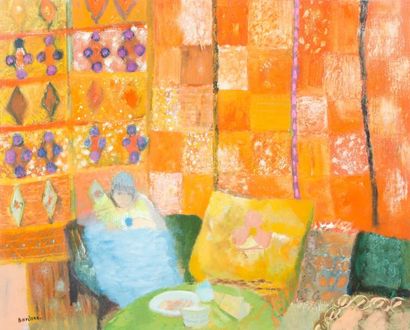 Guy Bardone (1927-2015) «Le salon de thé, Ouarzazate, Maroc»
Huile sur toile.
Signée...