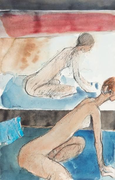 Guy Bardone (1927-2015) «Figure reflétée»
Aquarelle et encre sur papier.
Signé au...