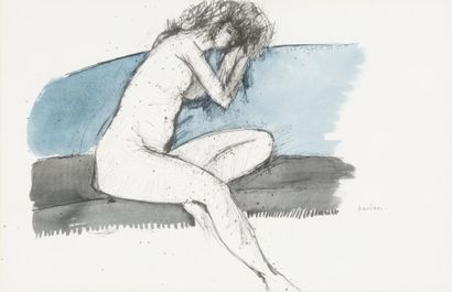 Guy Bardone (1927-2015) «Nu au canapé bleu»
Aquarelle et encre sur papier.
Signé...