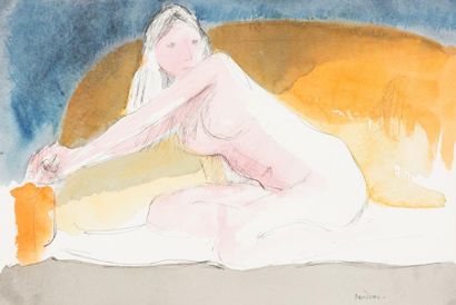 Guy Bardone (1927-2015) «Le canapé jaune»
Aquarelle et encre sur papier.
Signé en...