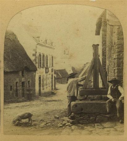 null FURNE & TOURNIER, vue stéréoscopique du " Voyage en Bretagne " N°14, 1857- Landevan...