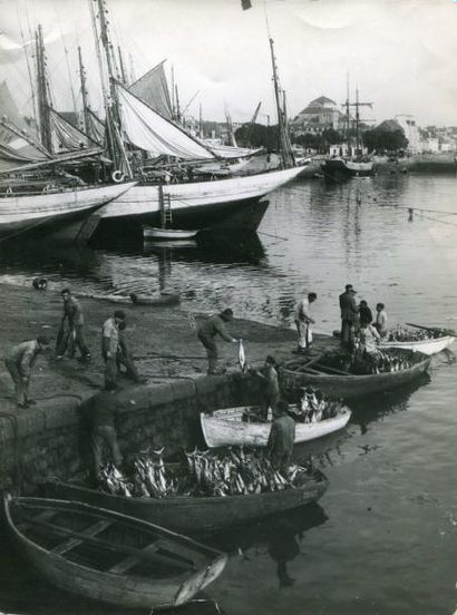 null ROD RIEDER, Concarneau, Thoniers déchargeant la pêche, vers 1940. Tirage argentique...