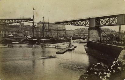 null NEURDEIN. Brest, le port, quatre (4) photographies vers 1880. Tirages albuminés...