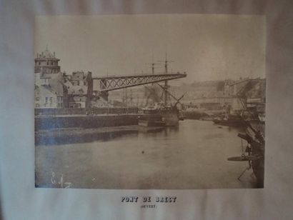 null Emile MAGE. Brest, deux photographies du pont tournant, vers 1880. Tirages albuminés...