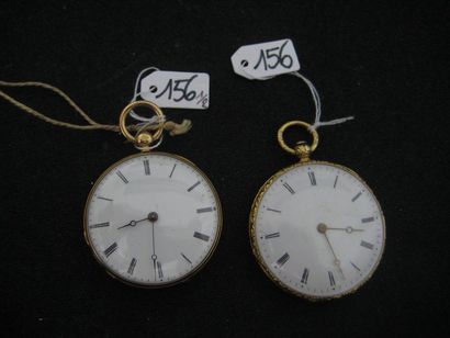 null Deux montres de col en or jaune 18K (750), mécanisme à clef, le fond guilloché...