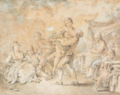 Jean-Baptiste HUET Danse champêtre Aquarelle et crayon noir. Signée et datée 1785...