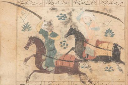null Trois miniatures persanes, Iran XVe siècle
Trois pages de manuscrit illustrées,...