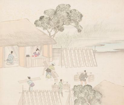 JAPON - Epoque MEIJI (1868-1912) Album comprenant dix huit encres polychromes sur...
