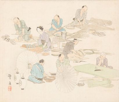 JAPON - Epoque MEIJI (1868-1912) Album comprenant dix huit encres polychromes sur...