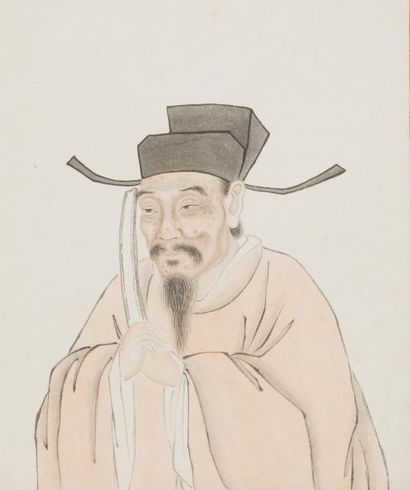 CHINE - XIXe siècle Deux encres sur papier, portraits de dignitaires tenant des tablettes.
Encadré...