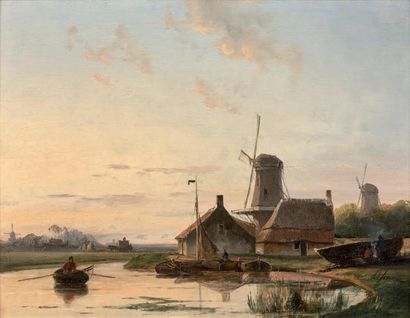 Johan-Barthold JONGKING (1819-1891) Canal en Hollande, vers 1845
Huile sur panneau...