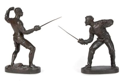Benedict ROUGELET (1834-1894) Les escrimeurs
Épreuve en bronze à patine noire.
Cachet...