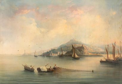 Georges SAMUEL (Fin du XIXe siècle - Début du XXe siècle) Les pêcheurs, bord de mer...