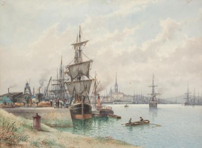 Louis TIMMERMANS (1846-1910) Vue présumée du port de Rouen
Aquarelle.
Signée en bas...