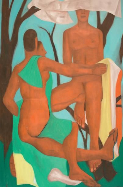 Marc DESGRANDCHAMPS (1960) Les baigneuses, 1990
Huile sur toile.
(Petite griffure...