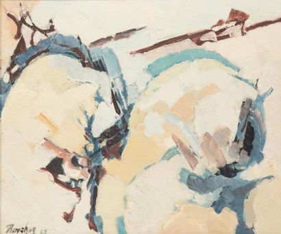 Alkis Pierrakos (1920-2017) Blue sky, 1959
Huile sur panneau.
Signée et datée 59...