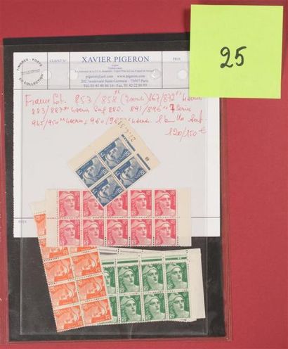 null France Lot 853/**(3) 867/72**(4) 883/7**(4 Sf 886) 891/6**(7) 945/50**(4) 960/5**(4)...