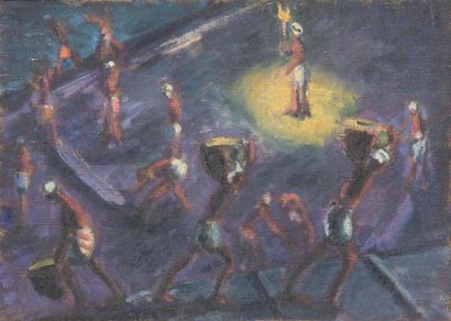 null Edouard GOERG (1893-1969)
Travailleurs indiens dans une mine 
Huile sur toile.
33...