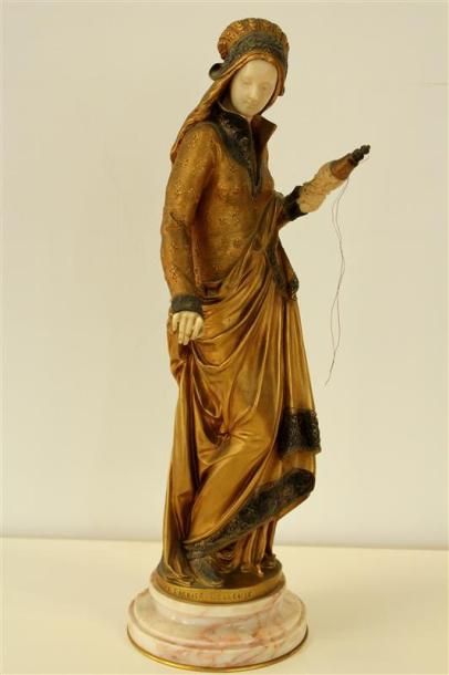 null Albert-Ernest CARRIER-BELLEUSE (1824-1887)
La fileuse
Sculpture chryséléphantine,...