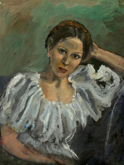 null Jean DUMAS (1930-2017)
Portrait de femme à la robe blanche
Huile sur paneau...
