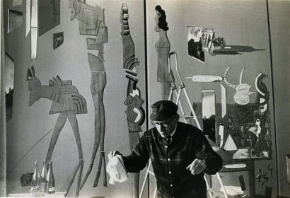 null Franco CIANETTI (1932-2013). Le peintre Saul Steinberg (1914-1999) préparant...