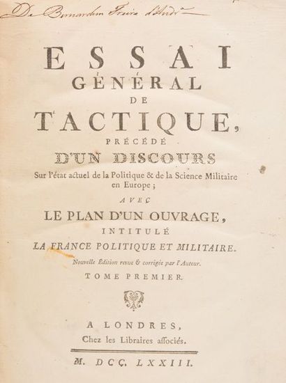 [Comte Jacques-Antoine-Hippolyte de GUIBERT]. Essai général de tactique, précédé...
