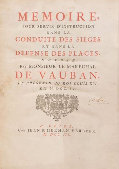 Sébastien le Prestre, marquis de VAUBAN. Mémoire, pour servir d'instruction dans...