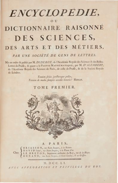 Denis DIDEROT et Jean d'ALEMBERT. Encyclopédie, ou Dictionnaire raisonné des sciences,...