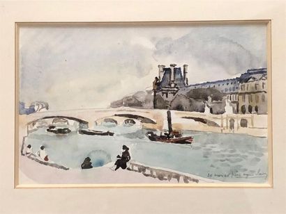 null Pierre-Eugène CLAIRIN (1897-1980)
« Le louvre » 
Aquarelle sur papier
Signé...